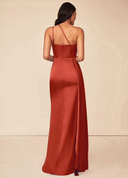 Maron Stretch Satin Dress-AZ4801716 - Final Sale