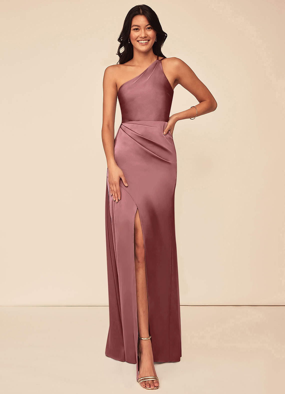 Maron Stretch Satin Dress-AZ5308780 - Final Sale