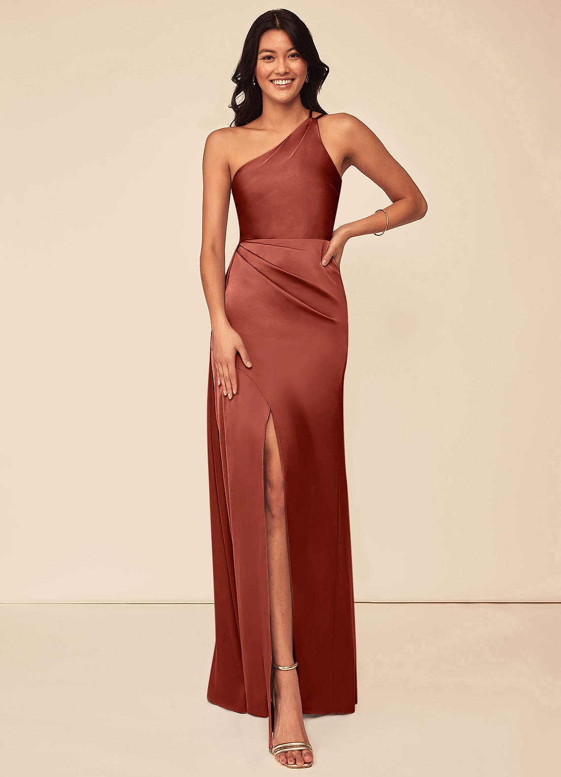 Maron Stretch Satin Dress-AZ6115288 - Final Sale
