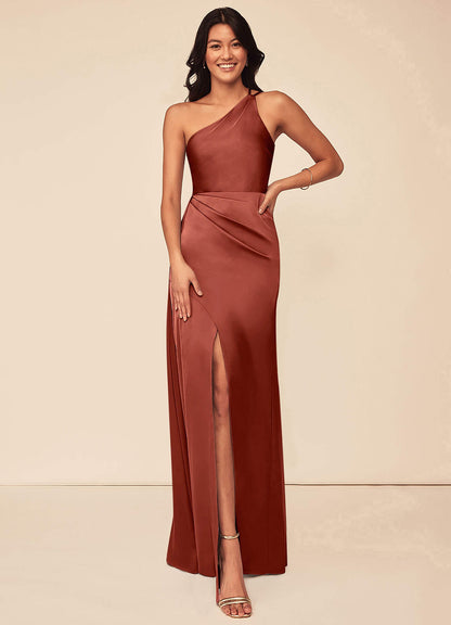 Maron Stretch Satin Dress-AZ6115288 - Final Sale